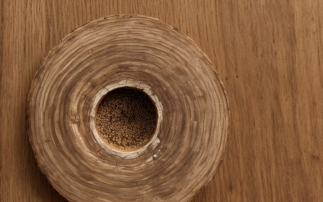"Houtworm gaatjes herkennen thuis: detailopname van hout met typische kleine gaatjes veroorzaakt door houtwormen"
